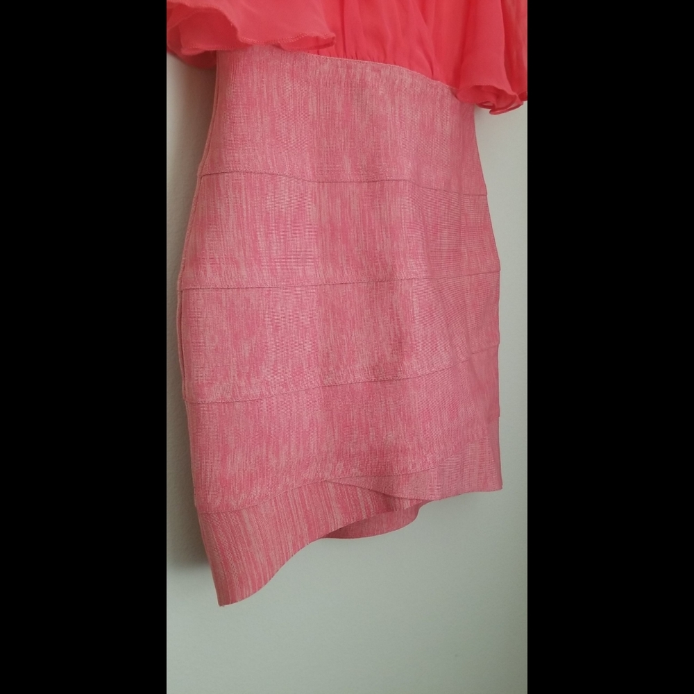 NWOT HMS CORAL RUFFLED SLEEVES TOP ELASTIC BANDAGE DRESS - Picture 14 of 15